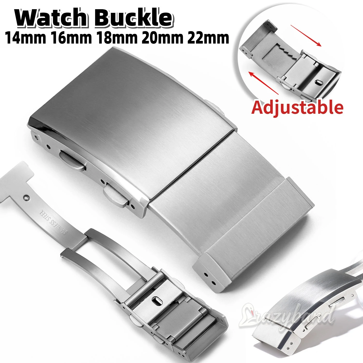 Watch Buckle Solid 316L Stainless Steel Brushed Folding Safety Buckle Double Push 18/20mm 22mm Black Extendable Adjustable Clasp