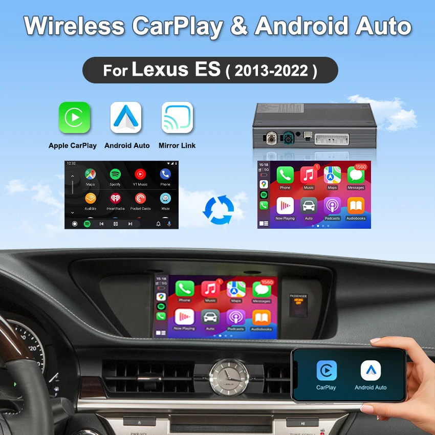 

Wireless CarPlay Android Auto Decoder Box for Lexus ES 2013-2022, Plug & Play Mirror Link OEM Controls Original Screen Upgrader