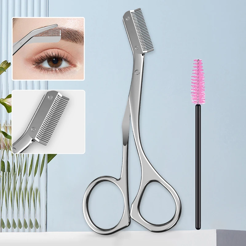 Eyebrow Trimming Scissors Eyebrow Comb Makeup Scissors Eyebrow Trimming Knife Eyebrow Brush Stainless Steel Eyebrow Scissors