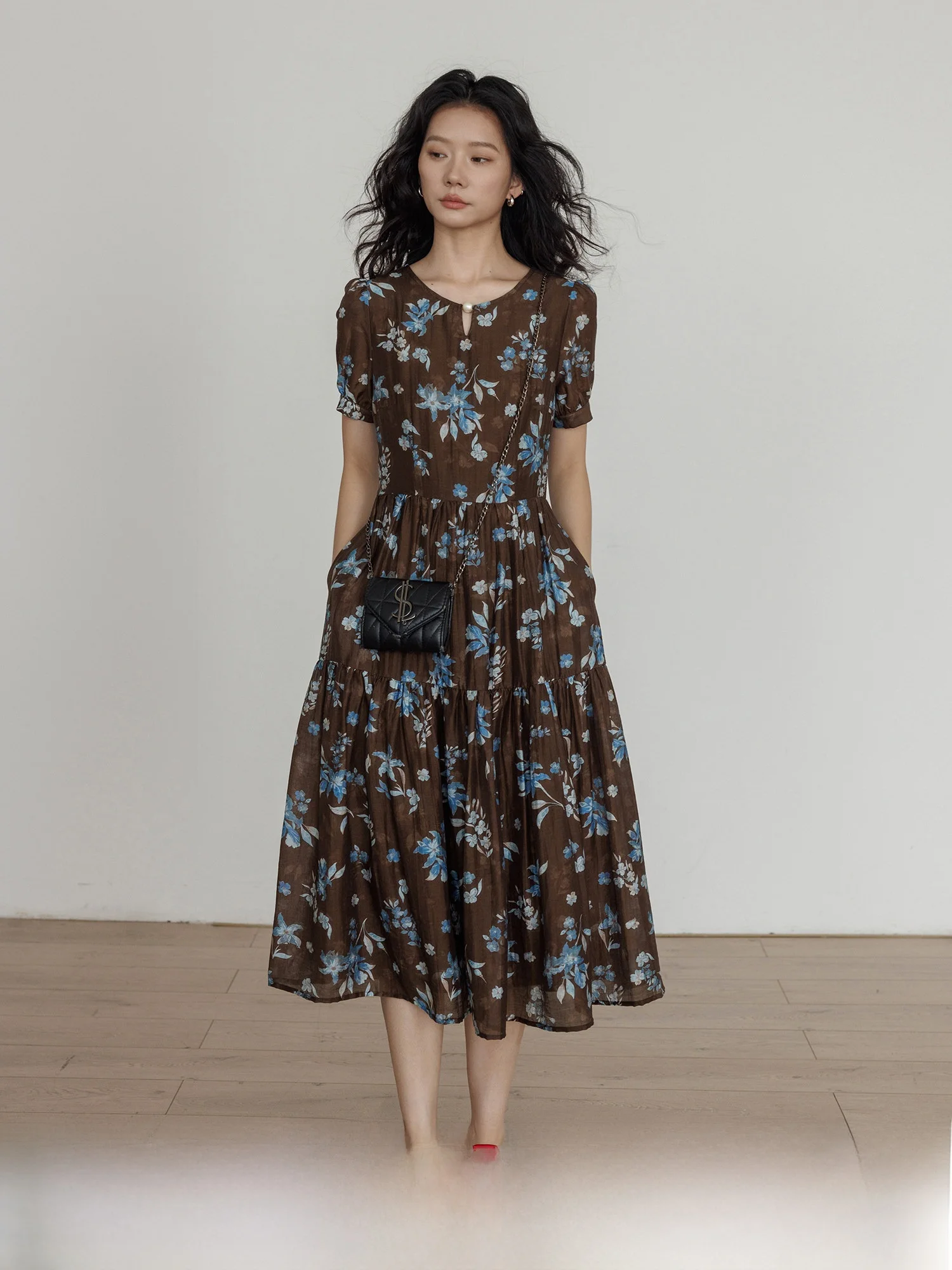 

Vastand round Ne ort Sve Floral Print Dr Women's Ele Long Dr Summer Commute High Waist A-Line Skirt