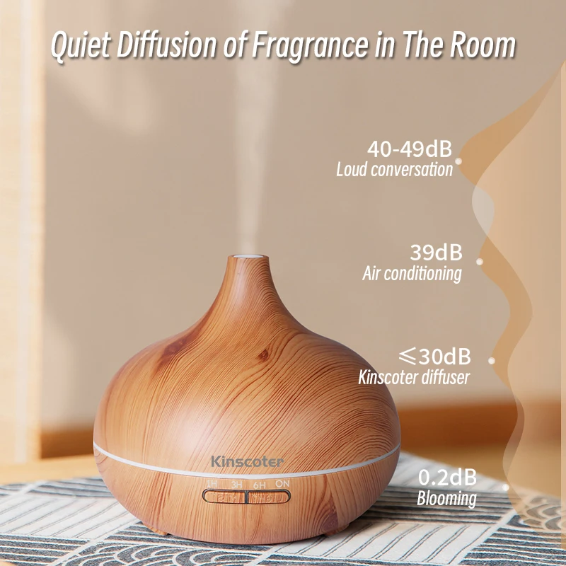 Humidificador de aire ultrasónico de alta calidad, difusor de aceites esenciales de aromaterapia, grano de madera, Control remoto, con luz de 7 colores, 500ml