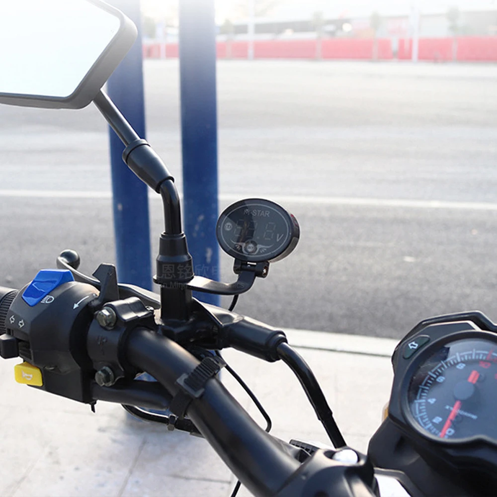 9-24V LED Digital Voltmeter Gauge Waterproof Motorcycle Car Battery Voltmeter LED Display Det Meter with Low Voltage Warning