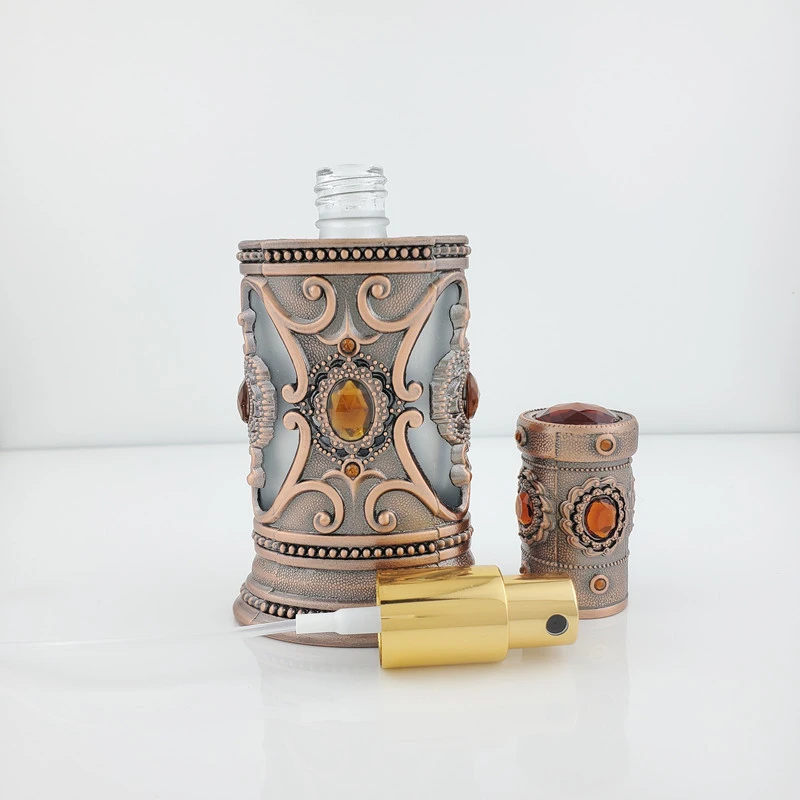 Creative Antique Copper Coffee Jewel Splicing Spray Perfume Bottle 40ml Metal Sub Packaging Storage Bottle Decoration