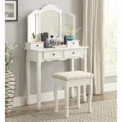 Roundhill Furniture Sanlo Wooden Vanity Make Up Table and Stool Set, White dressers for bedroom