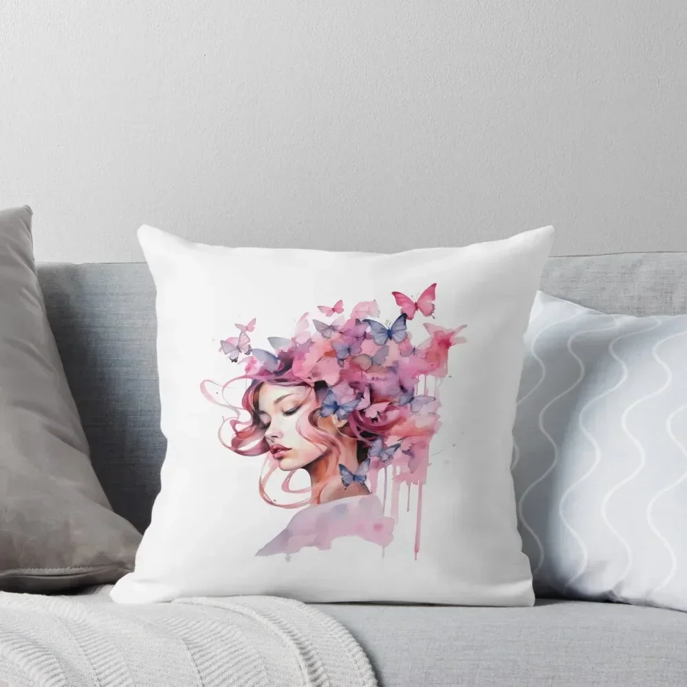 

woman with butterfly hair Throw Pillow christmas ornaments 2025 christmas supplies Decorative Cushions For Luxury Sofa pillow