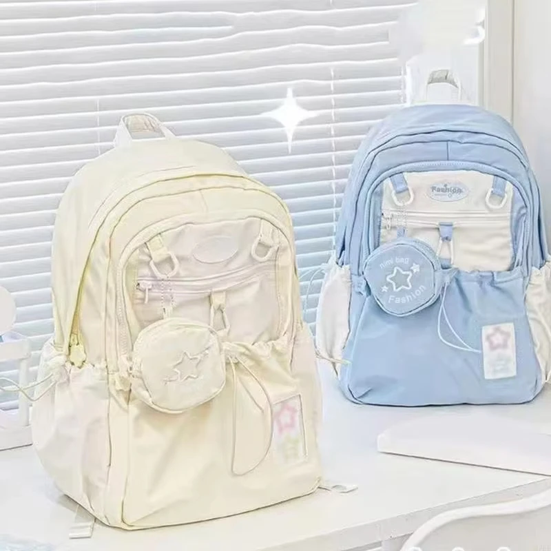 SF Cream Style Backpack for Students with High Appearance Simple and Cute Design Large Capacity Backpack Lightweight and Painful