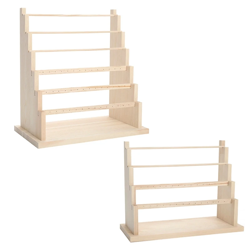 

2 Pcs Solid Wood Ear Storage Jewelry Rack Hanging Ear Clip Earrings Shelf Necklace Jewelry Display Stand, A & B