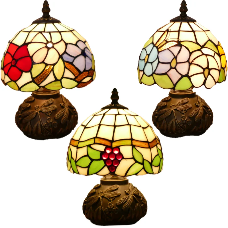 Style Stained Glass Flower Style Bedroom Bedside Lamp Living Room Study 8 Inches Delicate and Cute Mini Table Lamp