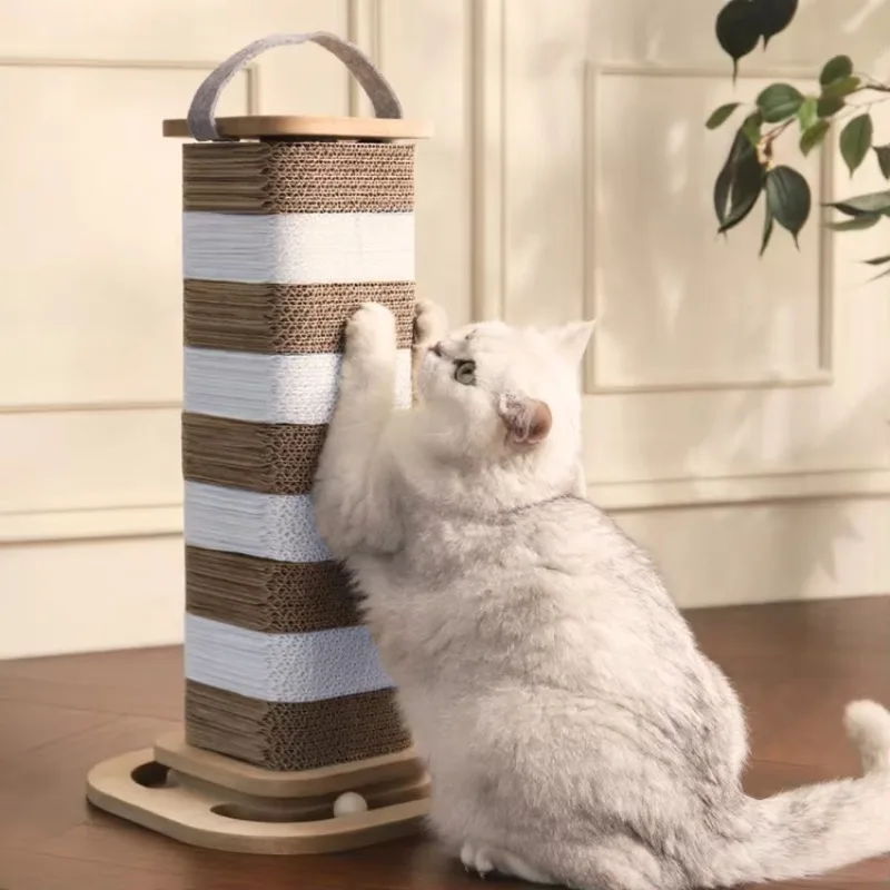 

Replaceable Cat Scratcher Tall Cardboard Corner Scratching Post with Ball