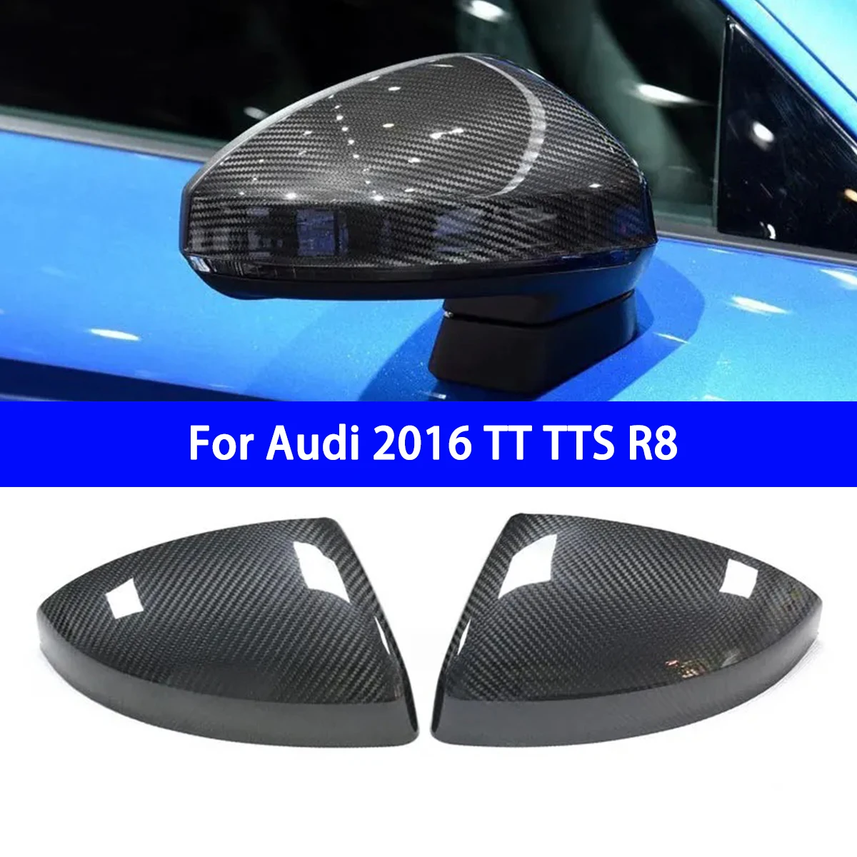 For Audi 2016 TT TTS R8 Dry Carbon Fiber Rearview Mirror Housing, with Rear Cover Replacement for Rearview Mirror Housing