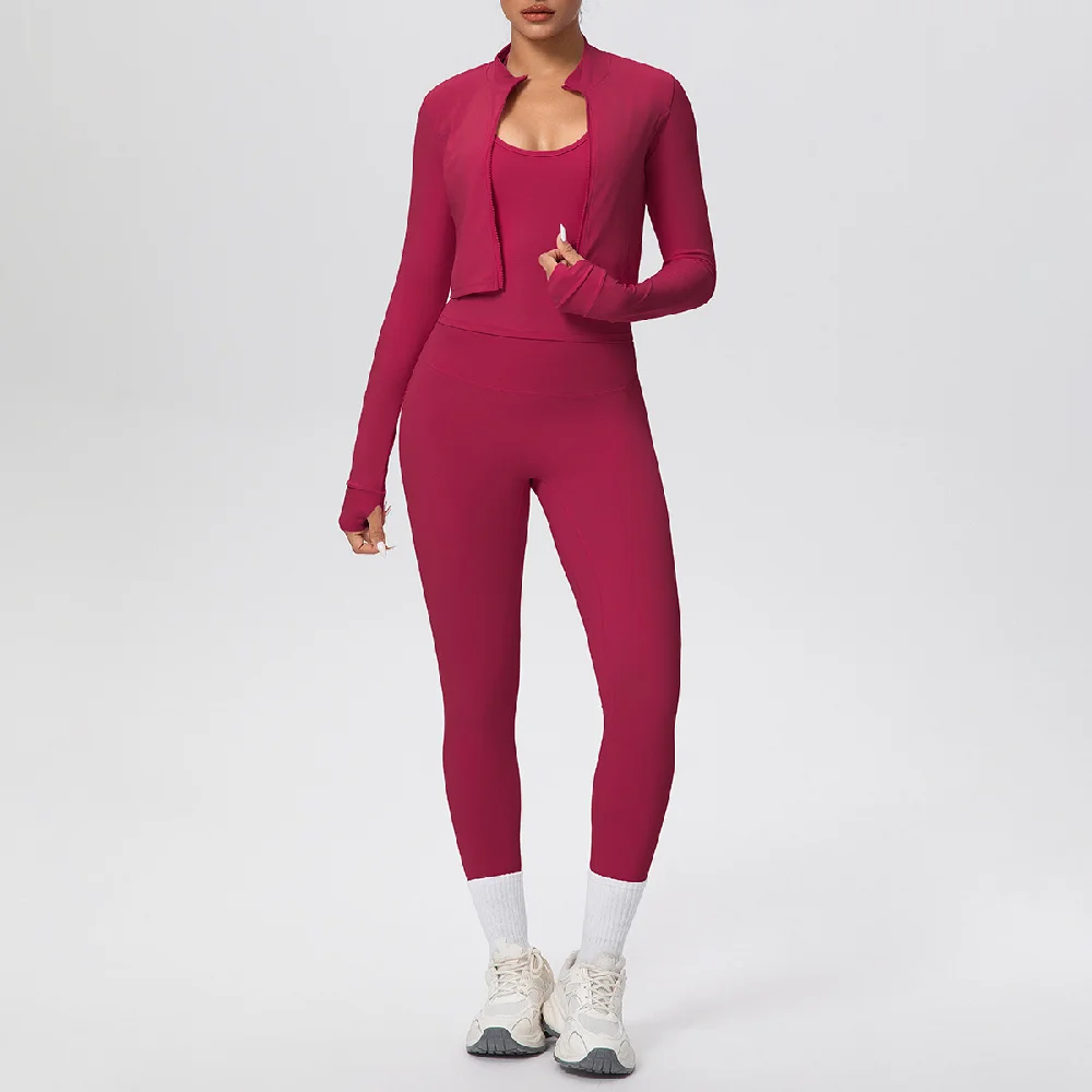 

Женский комплект для йоги из 3 предметов: леггинсы с высокой талией, сексуальный топ и лонгслив для фитнеса, бега и спорта с эффектом пуш-ап