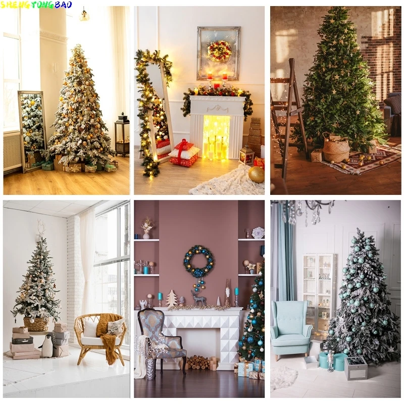 

Christmas Theme Photography Background Christmas Tree Fireplace Children Portrait Backdrops For Photo Studio Props 21524 JPW-39