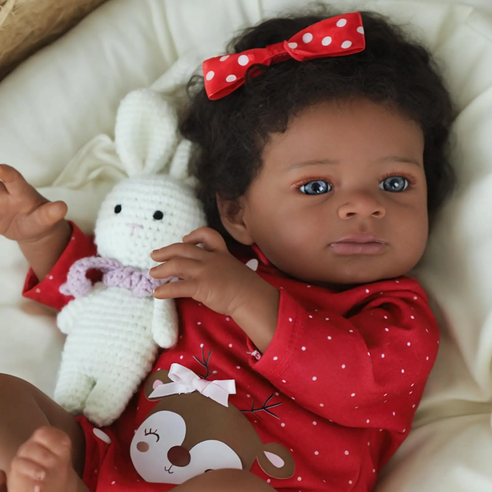 50 cm Reborn Doll Baby Doll Vinyl Limbs with 3D Painted Skin Realistic Soft Cloth Body African American Doll Toy Christmas Gift
