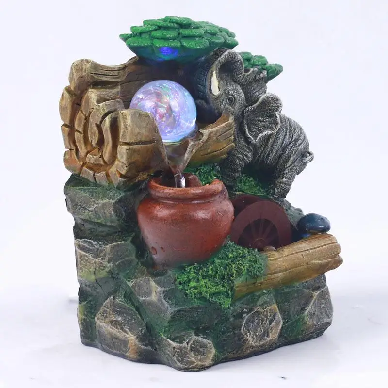 

【Popular】Tabletop Fountain Indoor Small Rockery Desktop Mountain Cascading Waterfall with Rolling Ball Waterwheel for Home Decor