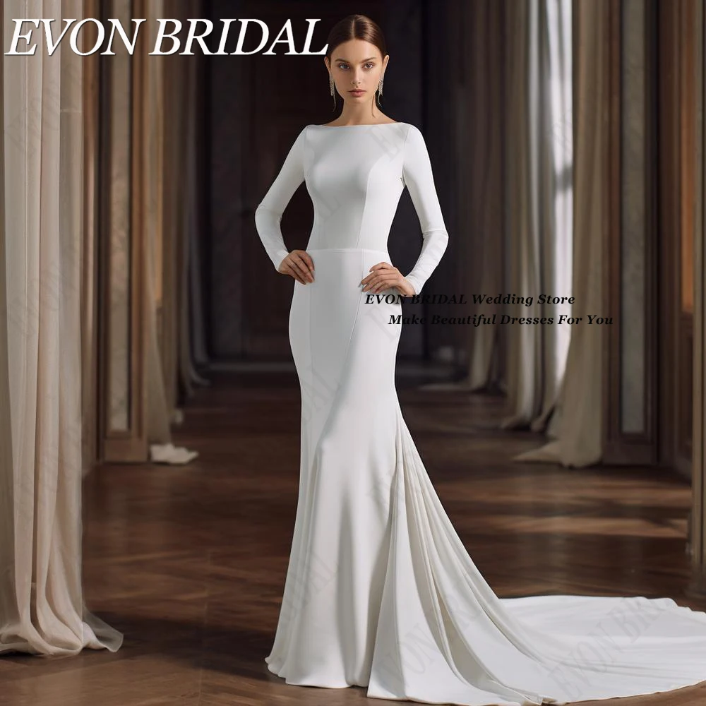 EVON BRIDAL Civil Wedding Dresses For Bride 2024 Long Sleeves Mermaid Bridal свадебная платья Soft Satin Sweep Train Custom