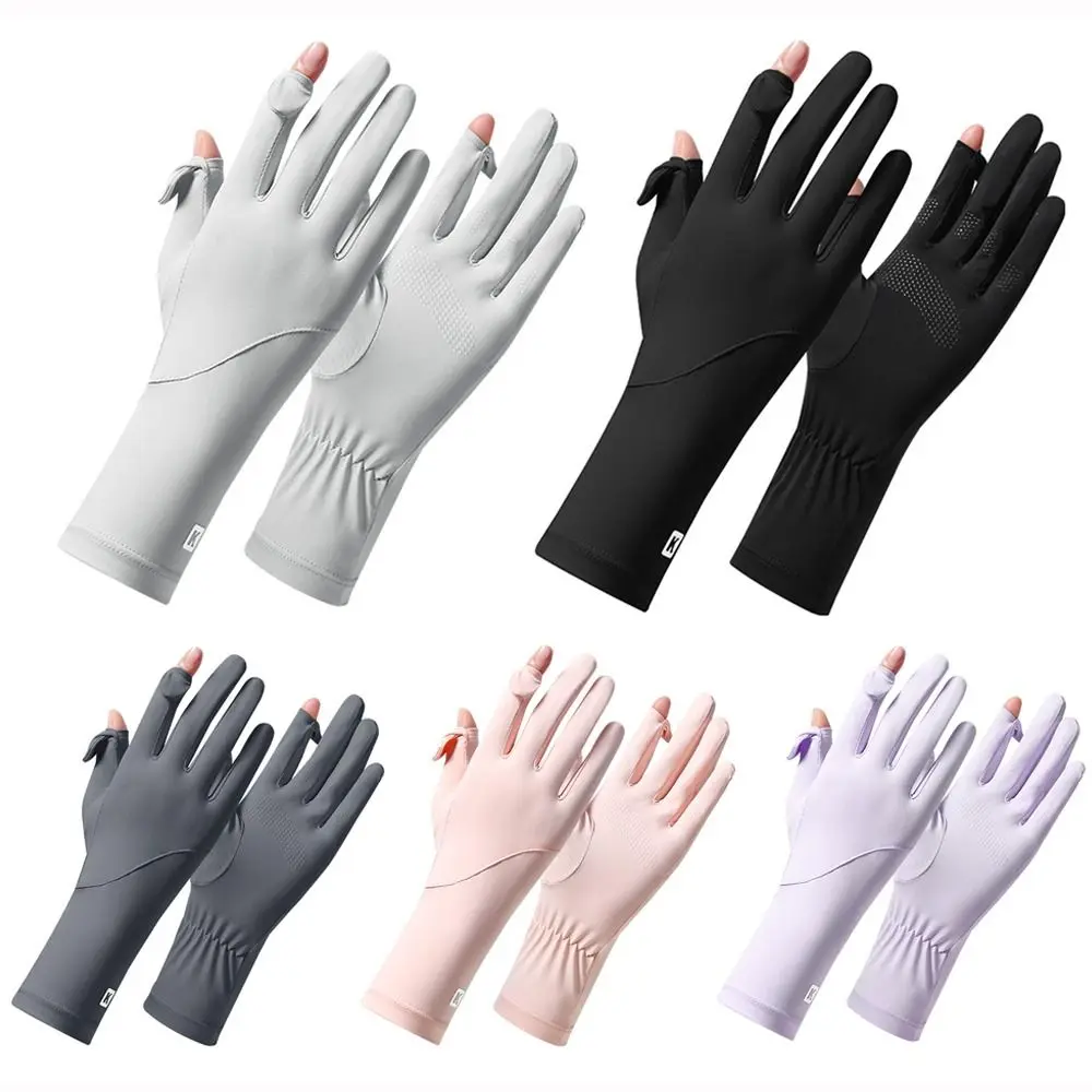 Thin Sunscreen Gloves Ice Silk Slip Resistant Sun Protection Gloves Touch Screen Elastic Cycling Driving Gloves Women Girls