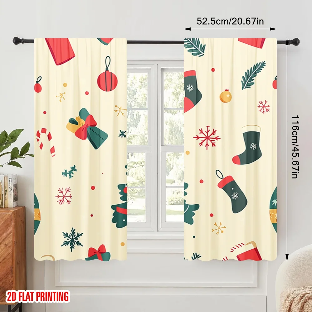 2pcs,2D plane printing Contemporary Curtains Christmas Tree Snowman Winter Gift (2) Polyester Easy Install (without rod)