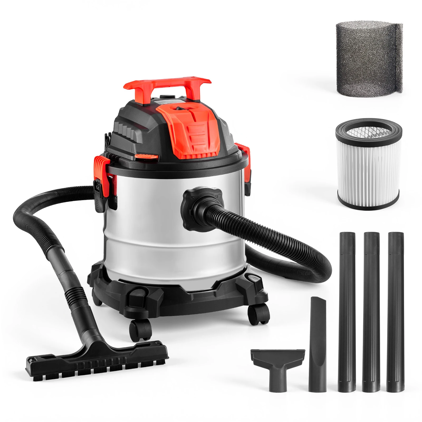SucceBuy Shop Vac - Aspiradora de taller para líquidos y sólidos de 5.8 galones, 4 HP de pico, 900W de potencia de entrada, manguera de 1.25 pulgadas x 7 pies, cable de 9.8 pies para taller o obra.