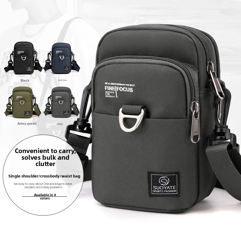 

Casual Men's Crossbody Bag Lightweight Single oulder Mobile Phone Bag Nylon Material Zipper Closure Pure Color Versatile Sp...