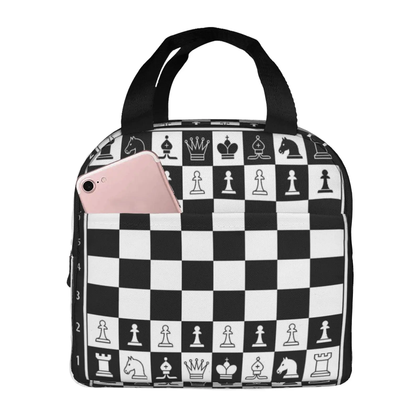 

Black and White Chessboard Print Portable Lunch Boxes Waterproof Thermal Cooler Food Insulated Lunch Bag Kids School Children