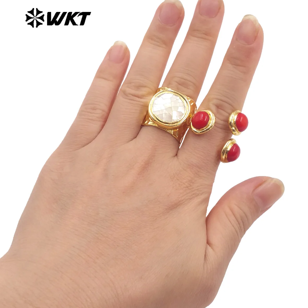 WT-MPR111 WKT Beautiful Simple Round Shape Shell Ring 18k Real  Gold Plated For Girls Special Jewelry Gifts