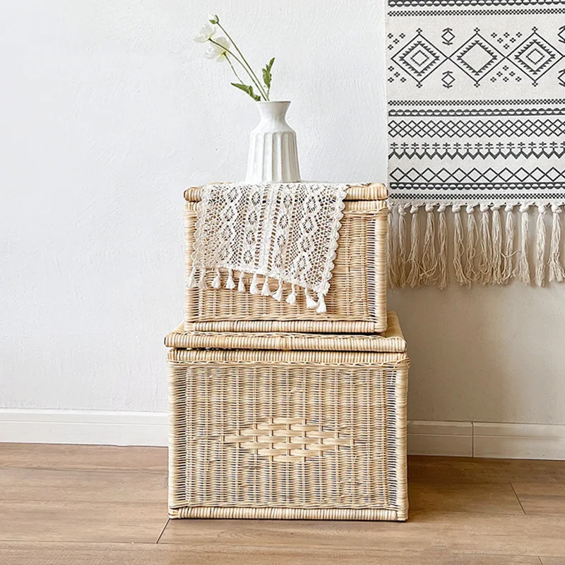 Nordic Ins Rattan Storage Box Multifunctional Bathroom Dirty Basket Hand Woven Children's Clothing Toy