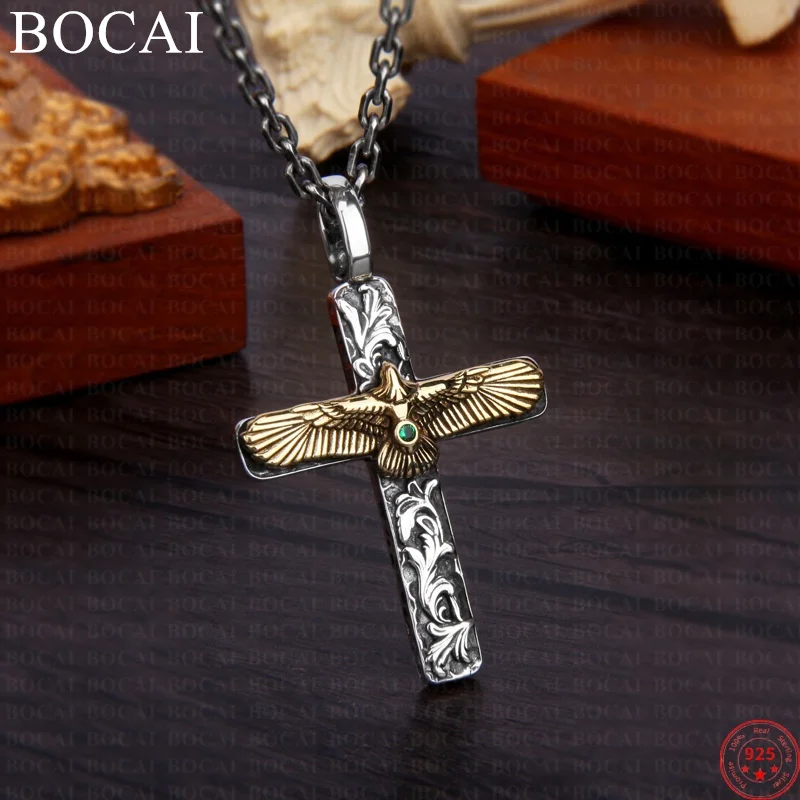 

BOCAI S925 Sterling Silver Charms Pendants for Women Men New Fashion Eternal Rattan Flying Eagle Cross Jewelry Free Shipping ﻿