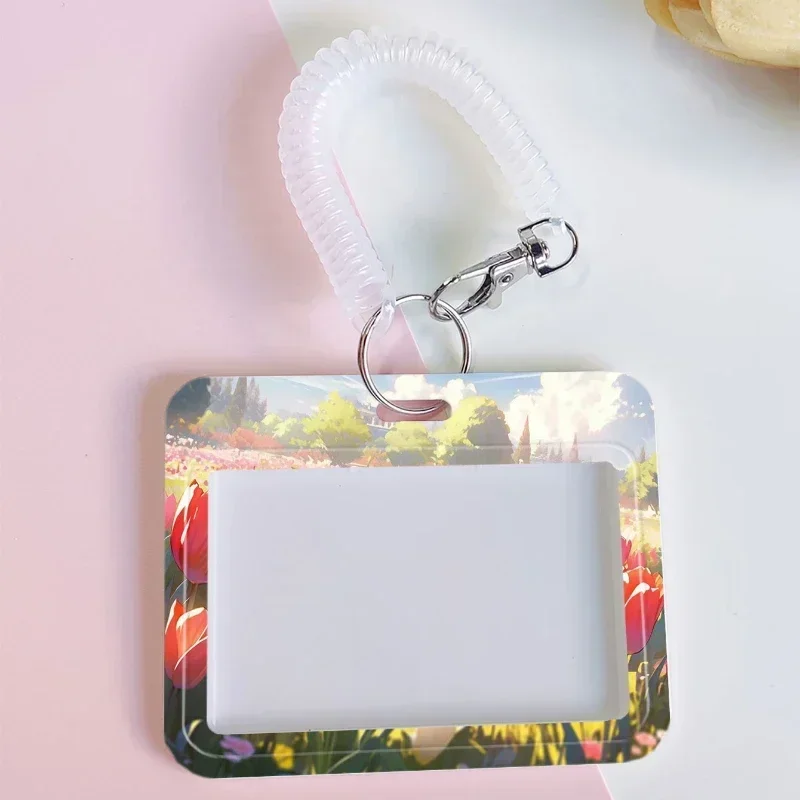 Tulip Garden Oil Painting Pattern Card Holder Suitable for Bank Identity Bus ID Card Sleeve Case Colorful Card Storage Photo Bag