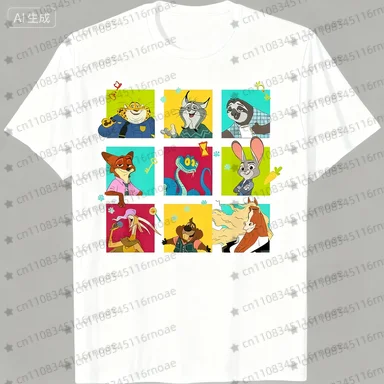 تي شيرت جديد لعام 2026 من Disney Zootopia 2 مطبوع عليه رسوم كرتونية بأكمام قصيرة مناسب لكل من الرجال والنساء ملابس الشارع للزوجين