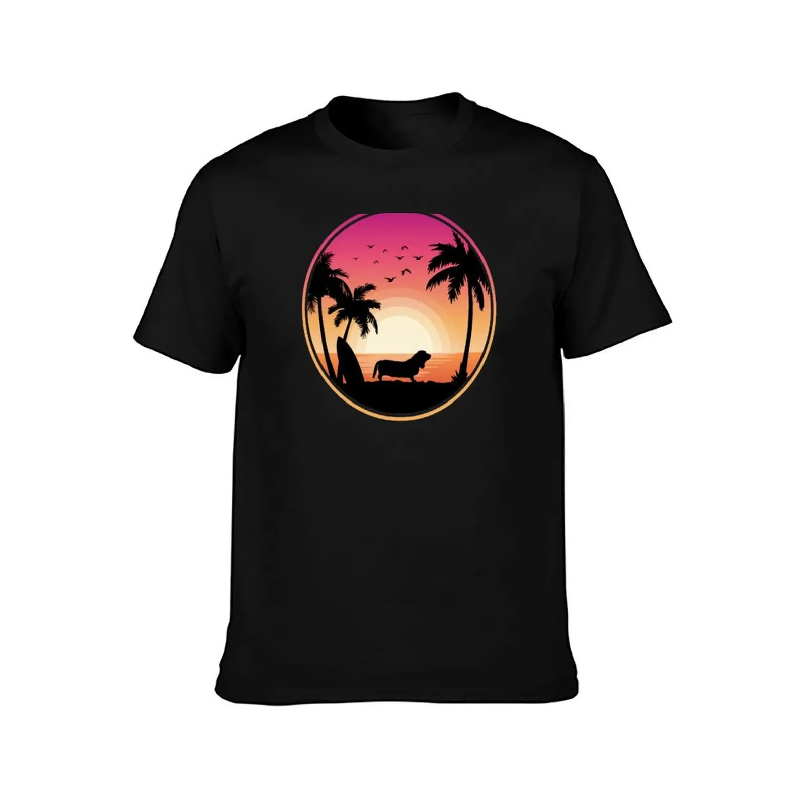 Basset Hound Dog Beach Sunset T-Shirt Utility Casual Work T-Shirt
