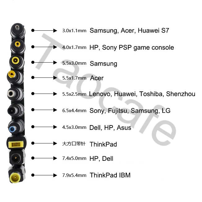 10 Pieces / Set Universal For Notebook Laptop Charger Power Adapter Tips Jack Connector To Connect Charging