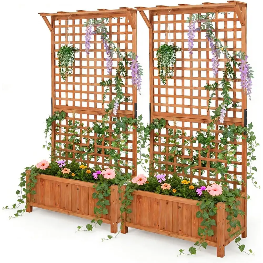 

Elevated Wooden Planter with Trellis, Suitable for Indoor and Outdoor Use, Ideal for Climbing Plants, Flowers, and Vegetables