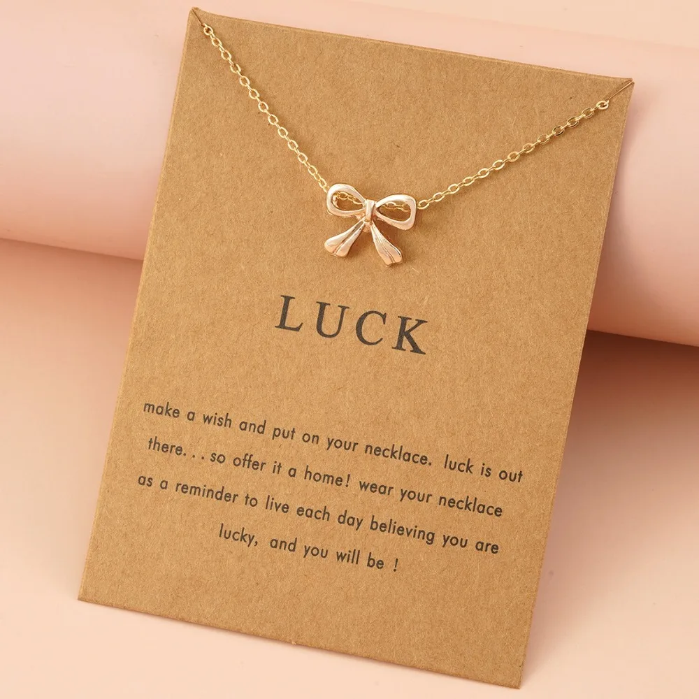 Creative Romantic Rose Gold Color Lucky Bowknot Pendant Necklace for Women Best Friend Implies Continuous Good Fortune Jewelry
