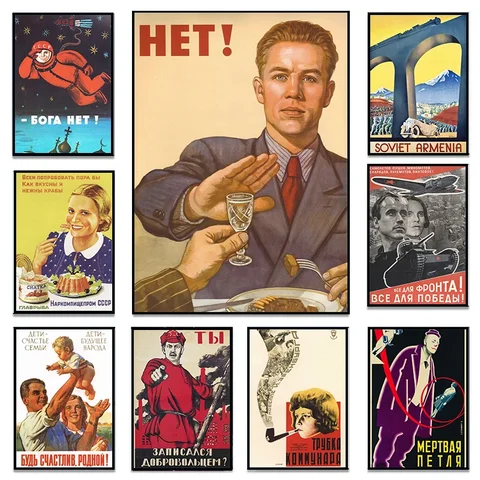 Vintage Soviet Propaganda Astronaut Russian Posters and Prints Canvas Art Wall Picture for Living Room Kitchen Decor
