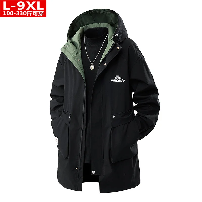 

Spring and Autumn Trendy Quality Men’s Hooded Trench Coat, Stylish and Versatile, Loose Fit, Mid-Length Jacket for Plus-Size Men