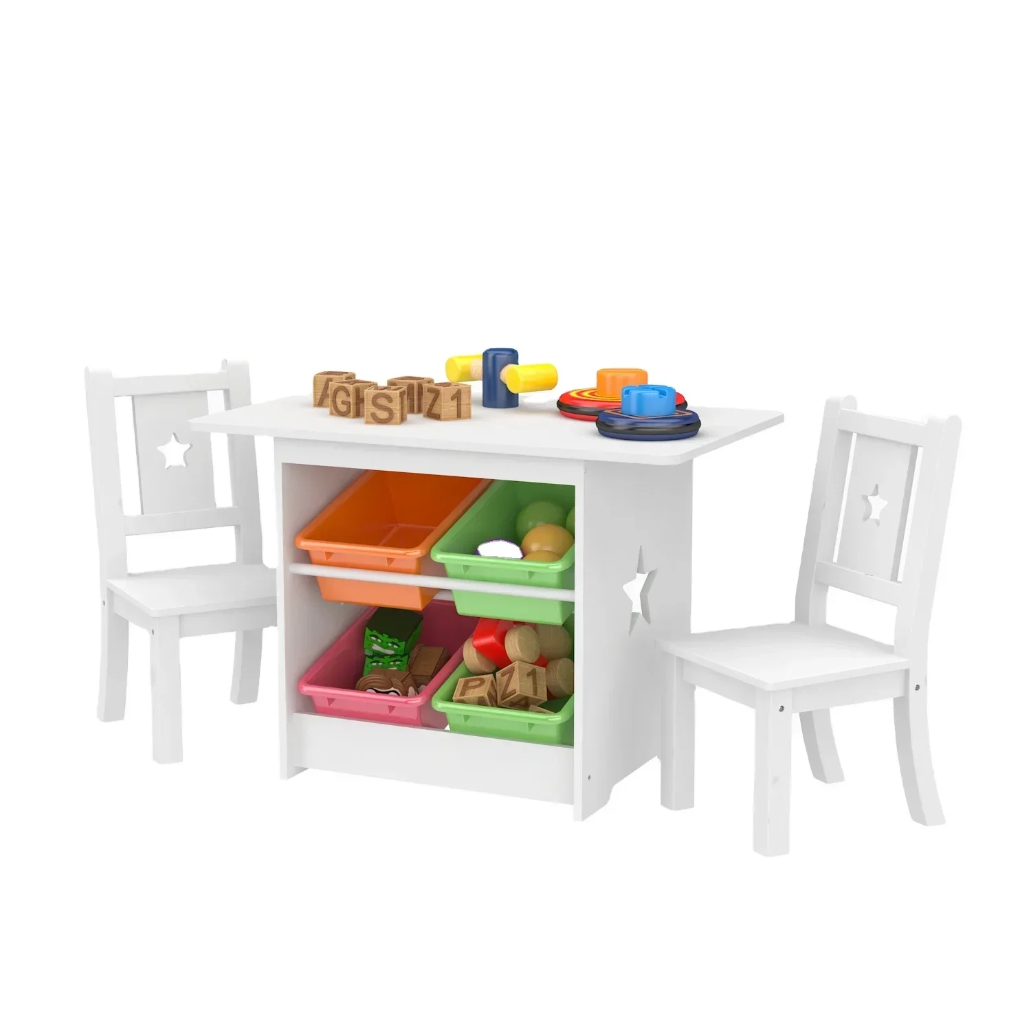 

A 2023 Eco pink children toddler party activity play playhouse wooden furniture kids study table and chairs set with storage