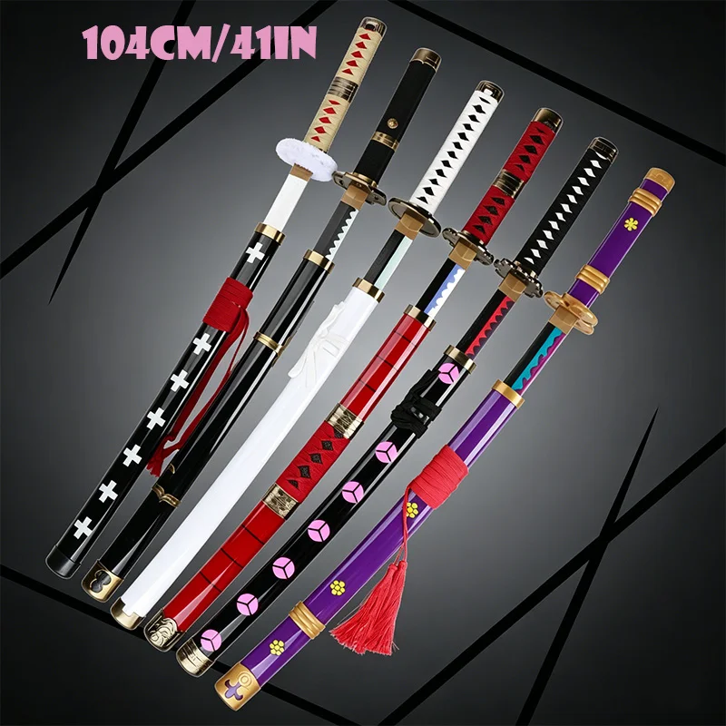 

104cm Roronoa Zoro Katana Japanese Anime Character Cosplay Weapons Props Bamboo Blade Toy Sword with Belt and Sword Holder