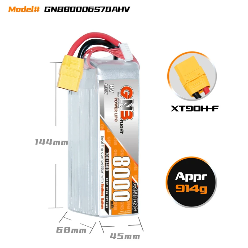 GNB 6S 22.8 8000mAh 70C/140C LiPo Battery For RC Airplane Helicopter RC Boats Cars 22.8V Battery With XT60/XT90 Plug