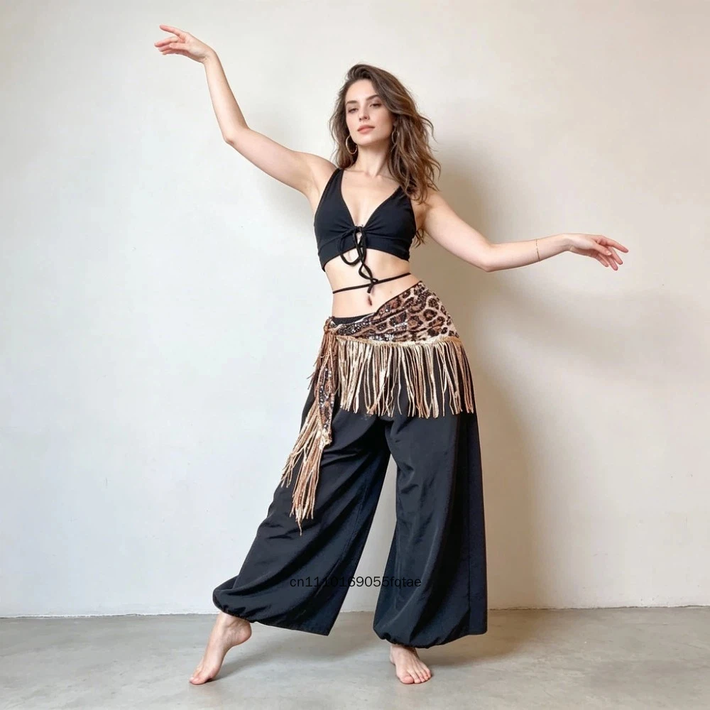 Cinturón con Estampado de Leopardo para Mujer, Pañuelo para Danza del Vientre, Lentejuelas Brillantes, Cinturón para Danza Jazz, Accesorio de Disfraz, Ropa para Práctica de Danza Oriental