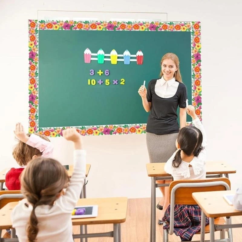 

Q5WA 60.69ft Flower Border Trim Chalkboard Border Trim for Notice Board