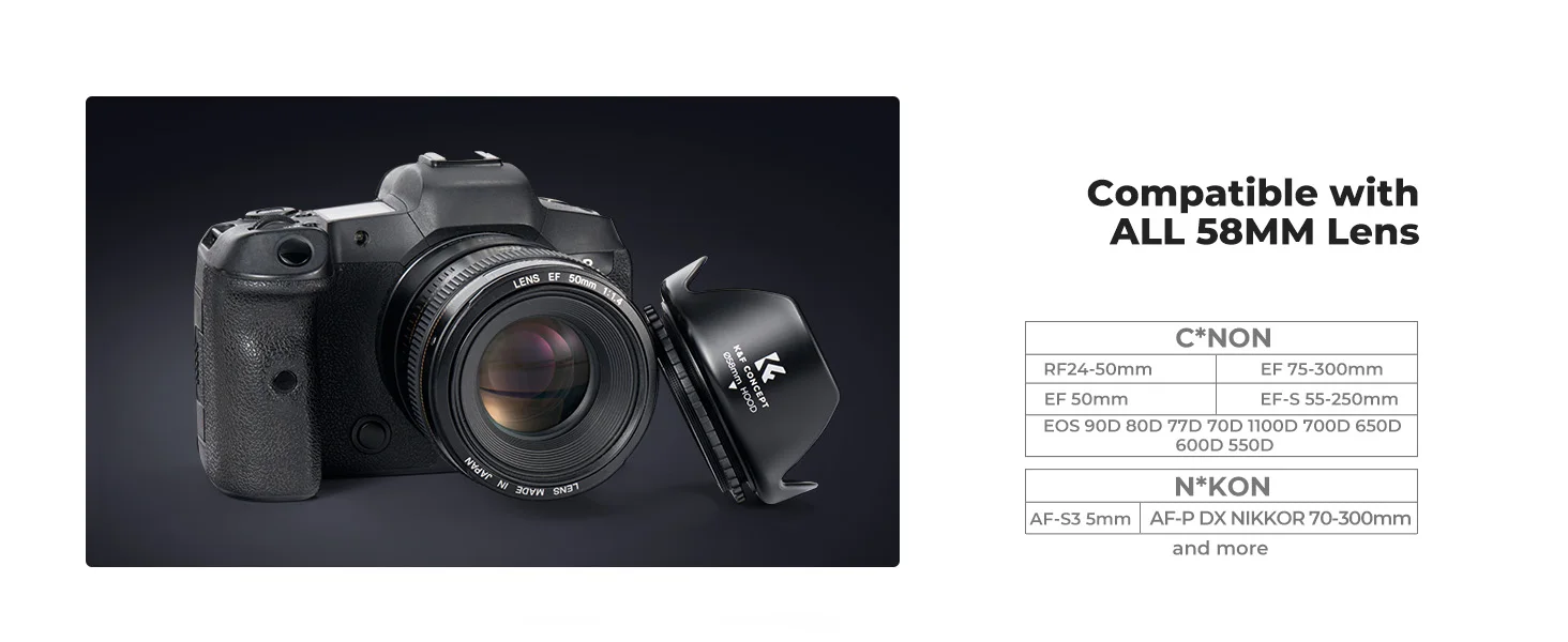 K&F CONCEPT Tulpenförmige Gegenlichtblende 52/58/67mm Schraubbare Universelle Gegenlichtblende mit Reinigungstuch für Canon Sony Kameras – Detail 9