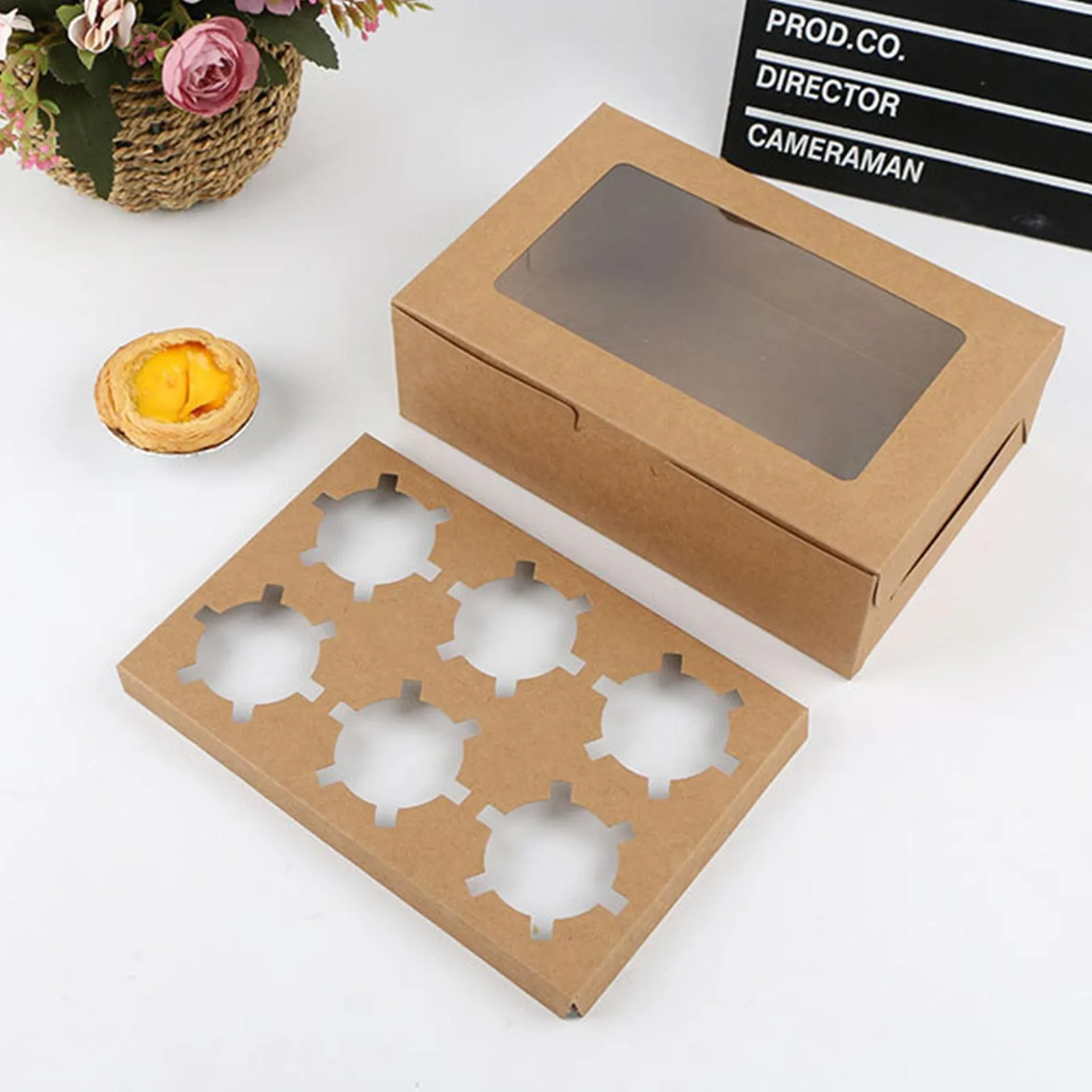 2/4/6pcs Kraft Paper Diy Gift Box With Window Wedding Birthday Party Decoration Cake Packaging Box Event Party Gift Case