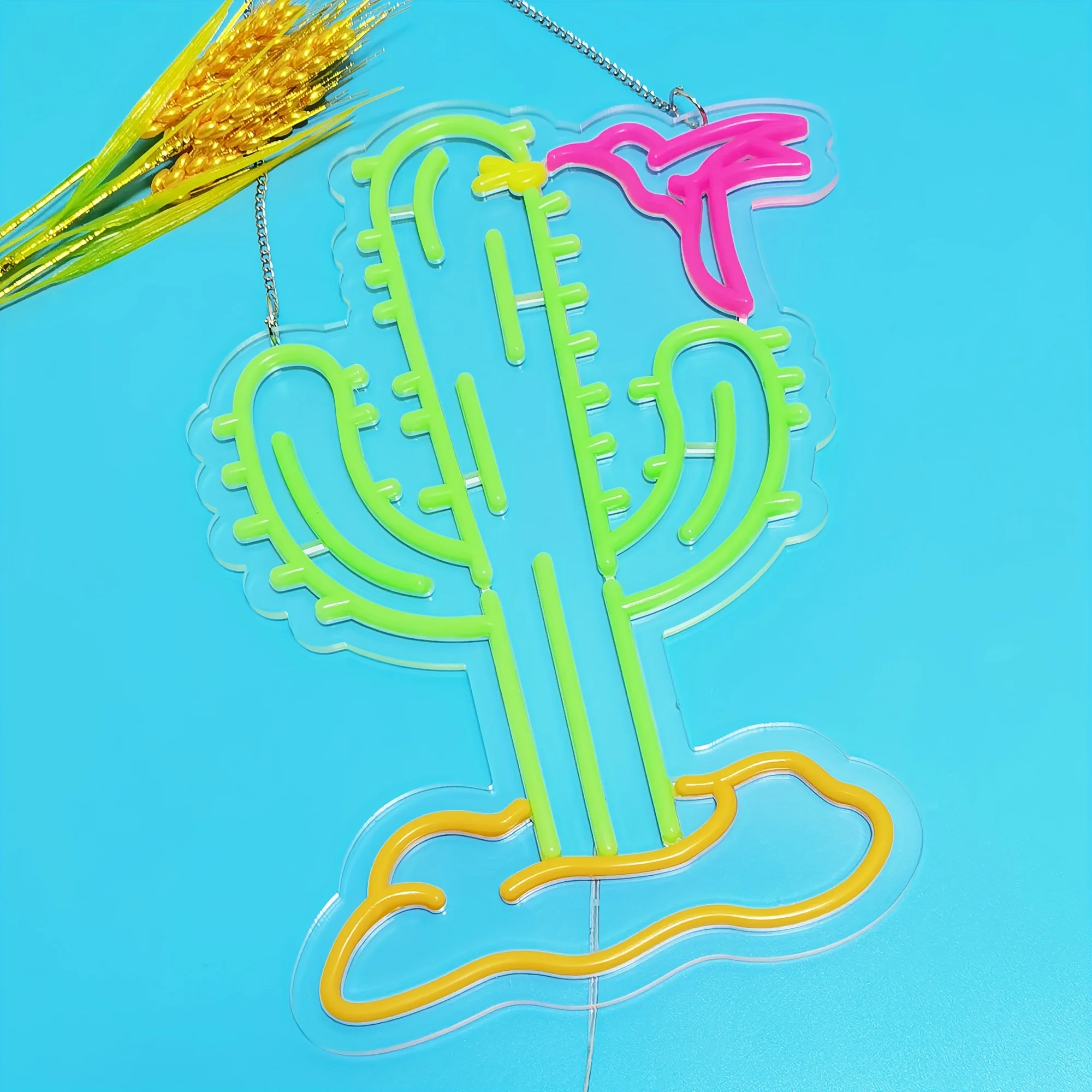 Multi-Color Cactus and Hummingbird Neon Sign -LED Lighting with Wall Hanging Design - Perfect for Bar Decor and Holiday Parties