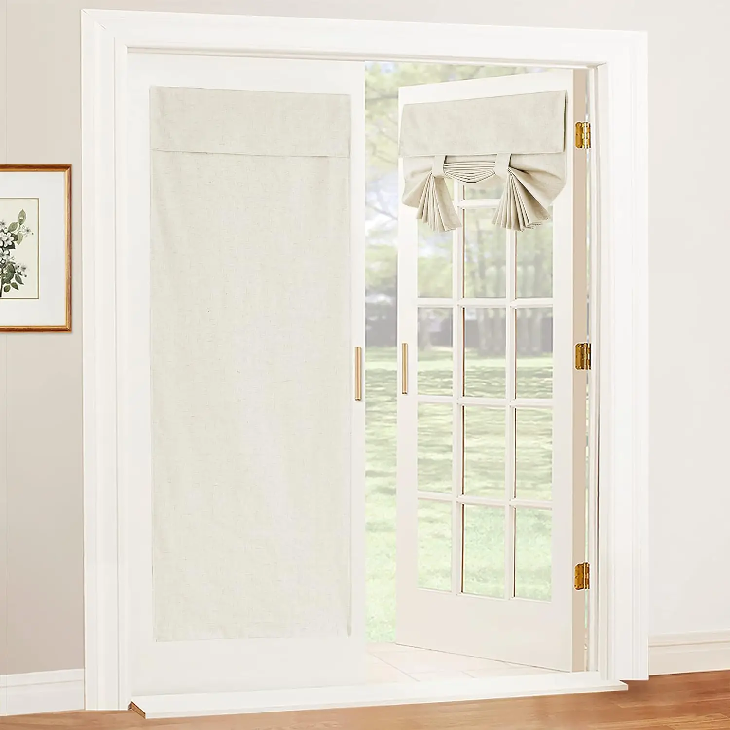 

Glass Door Curtains Natural Linen Blended, 100% Blackout Blinds With White Layer Coating Privacy Window Treatment For Patio