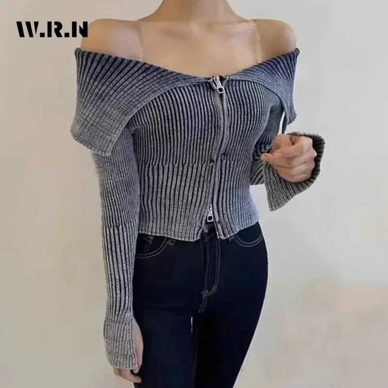 Women Hotsweet Solid Color Knitting Long Sleeve Slim Cardigans 2024 Spring Casual Zipper Sheath Ladies Sexy Sweater