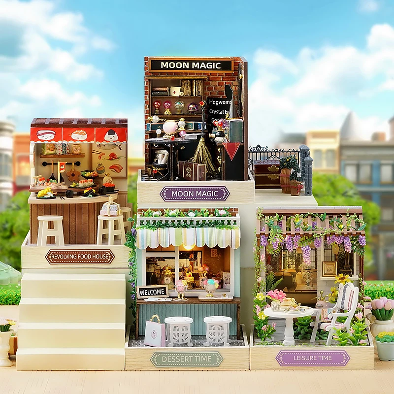 Drewniany miniaturowy domek dla lalek DIY ręcznie robiony zestaw do budowania modeli z osłoną przeciwpyłową Puzzle 3D zabawki urodziny prezenty domek dla lalek