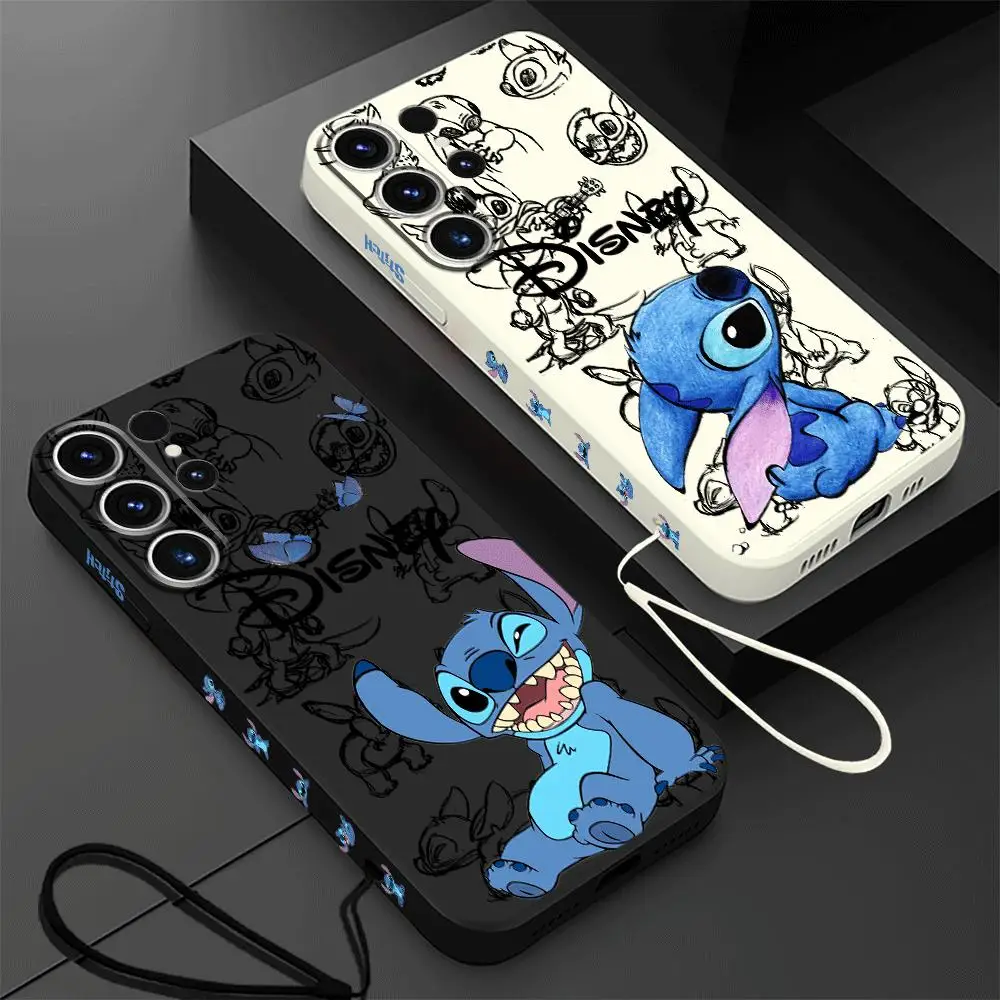 Phone Case for Samsung Galaxy S20 FE S21 S24 Ultra S22 Plus S23 Ultra 5G Square Liquid Soft Stitch The Baby Disney Cover