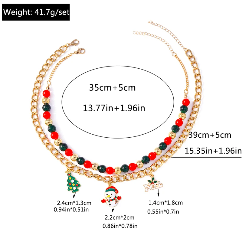 Modische handgefertigte Perlenkette für Damen, Weihnachtsanhänger mit Weihnachtsmann und Weihnachtsbaum, Halsketten für Mädchen, Neujahrsfest-Schmuck, Geschenke – Detail 10
