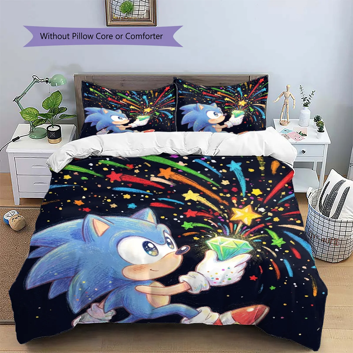 Hedgehog Sonic Patterned Pillowcase & Duvet Cover Set Bedroom Art Decor Anime Bedding Great Gift for Collectors.-TING - view 4
