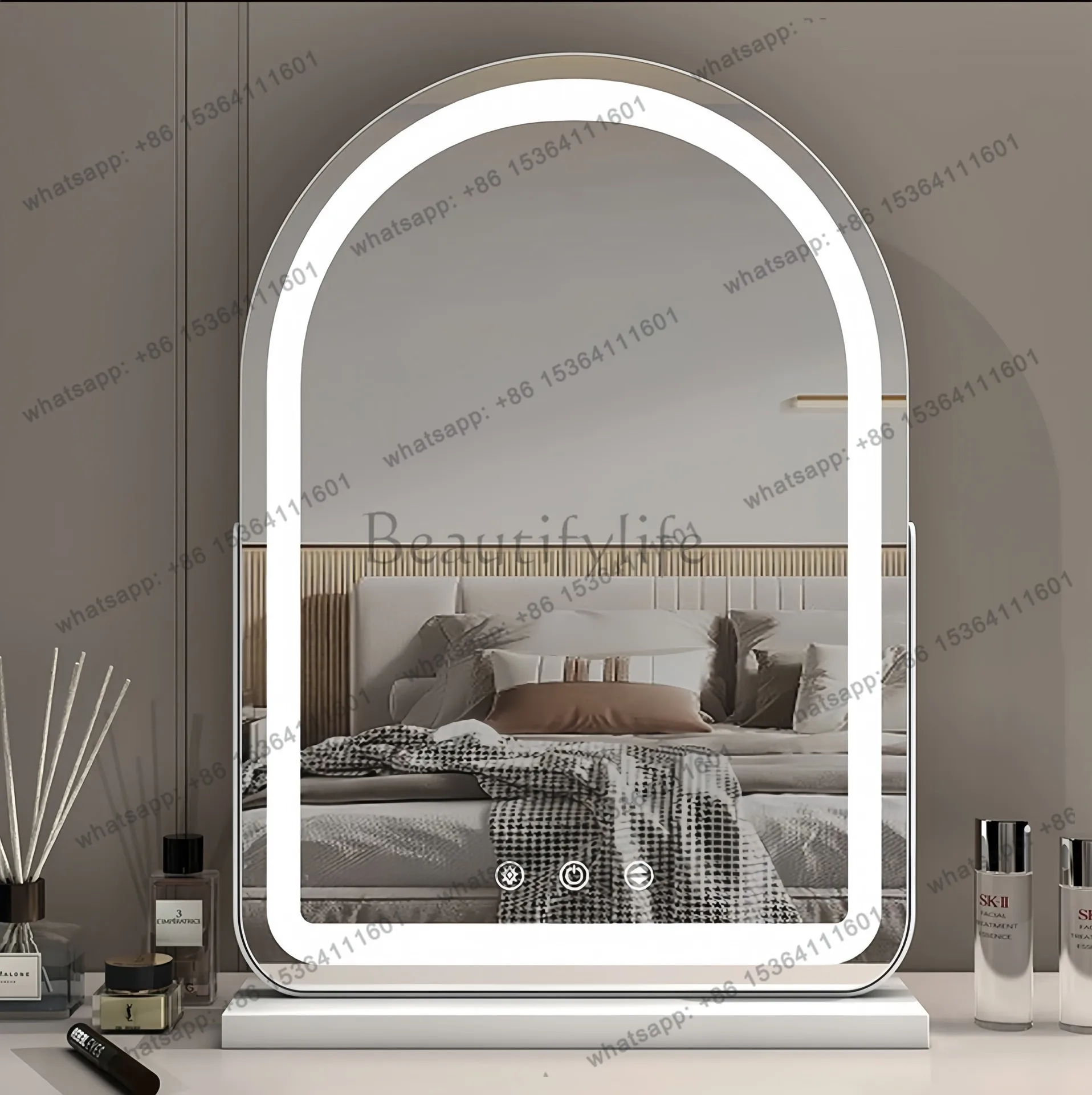 Best Sellers*Arched Vanity Mirror Desktop Desktop Led Smart Vanity Table With Lamp Home Bedroom Mirror